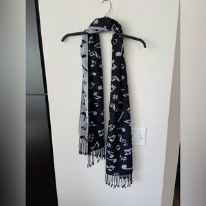 Very Soft Music Scarf, black and gray, like new condition